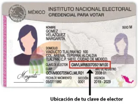 Ubicación de la clave de elector